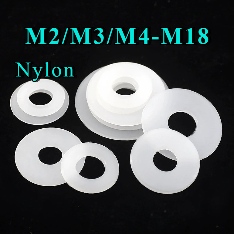 ขาว ดำ แหวนอีแปะ ไนลอน พลาสติก แหวนรอง น็อตสกรู M2/M3/M4-M18 Flat Washer Nylon White Plastic Screw DIN125 PA66 [DL]