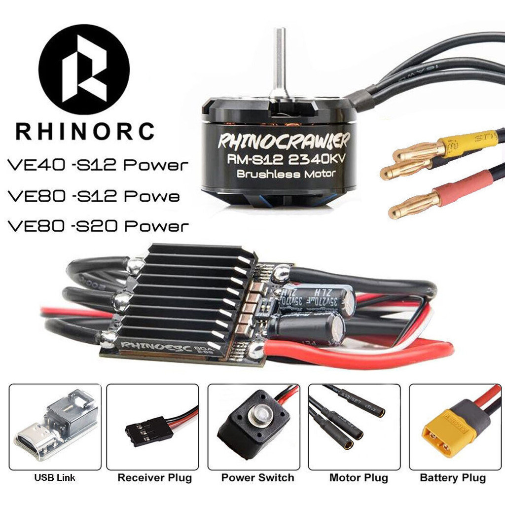RhinoRC S20/40A/80A AM32 RC Crawler ESC มอเตอร์ไร้แปรงสําหรับ 1/10 Traxxas SCX10 XT60 MY