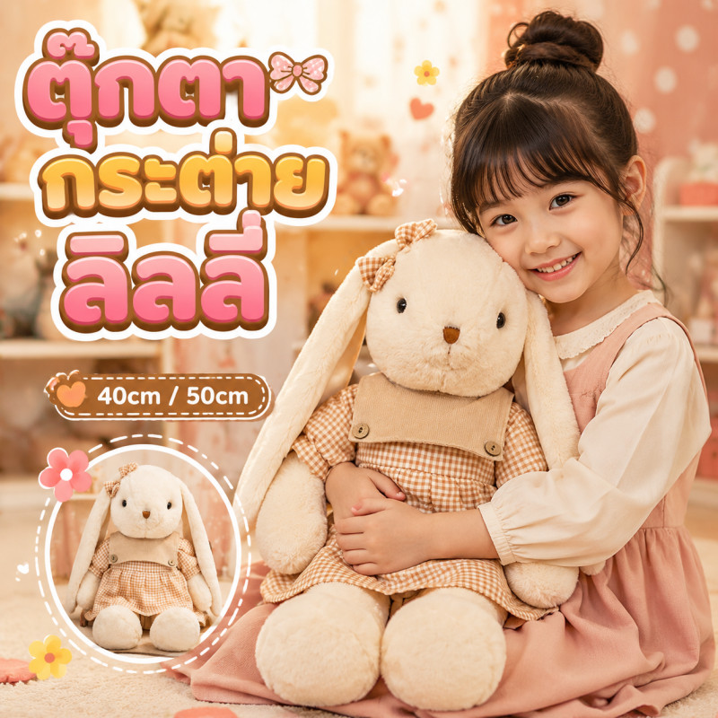 ตุ๊กตากระต่ายลิลลี่ 40cm/50cm ตุ๊กตากระต่ายหูยาว นุ่มนิ่มและน่ารัก ของขวัญวันเกิด