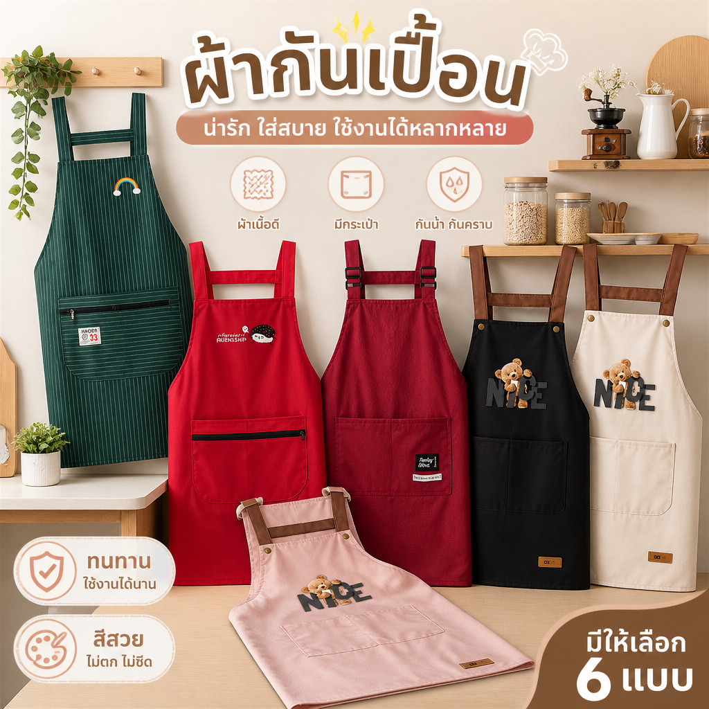 ผ้ากันเปื้อน กันน้ำ ผ้า PVC-ผ้ากันเปื้อนทําอาหาร ผ้ากันเปื้อนกันน้ํา-สายผูกปรับได้ สวมใส่ขณะทำอาหาร/ทำงานบ้าน
