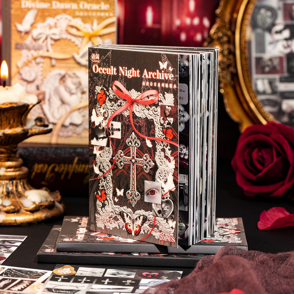นาย กระดาษ 20 ชิ้น/ถุงสติกเกอร์หนังสือย้อนยุคสไตล์โกธิคหนังสือมือภาพตัดปะวัสดุ ทําเอง การ์ดอวยพรถ้วยภาพไดอารี่กล่องเก็บสติกเกอร์ตกแ