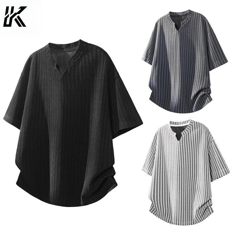 เสื้อยืดลายทาง Unisex สไตล์ขี้เกียจย้อนยุคแบบอเมริกัน ระบายอากาศได้ดี และใส่สบายในฤดูร้อน
