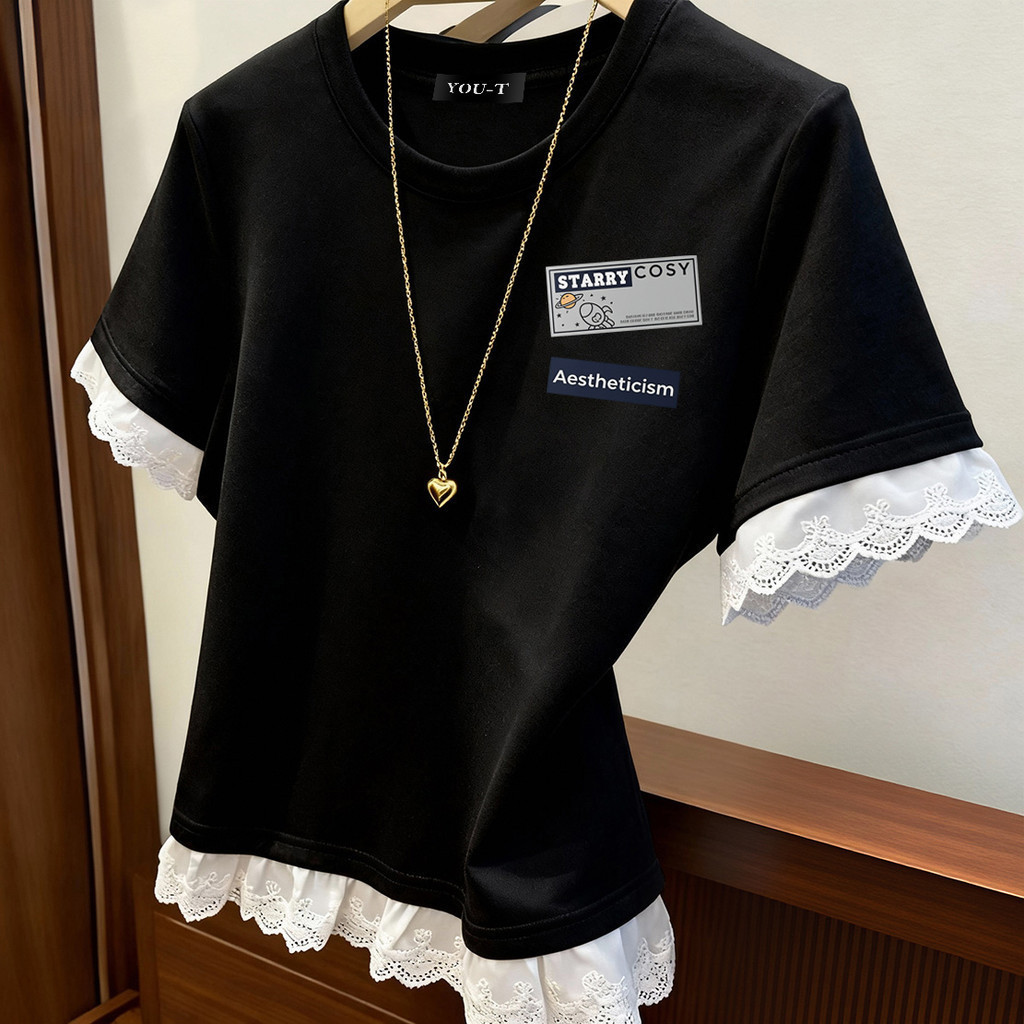 🌷ChillTee🌷เสื้อยืดสตรี แขนสั้น ไม่หด แฟชั่น สินค้าใหม่! สบายและนุ่ม เสื้อยืดทรงเข้ารูป 'STARRY COSY'