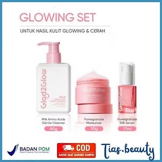 g2g Glad2glow paketan 3 item brightening niacinamide pomegranate milk amino cleanser