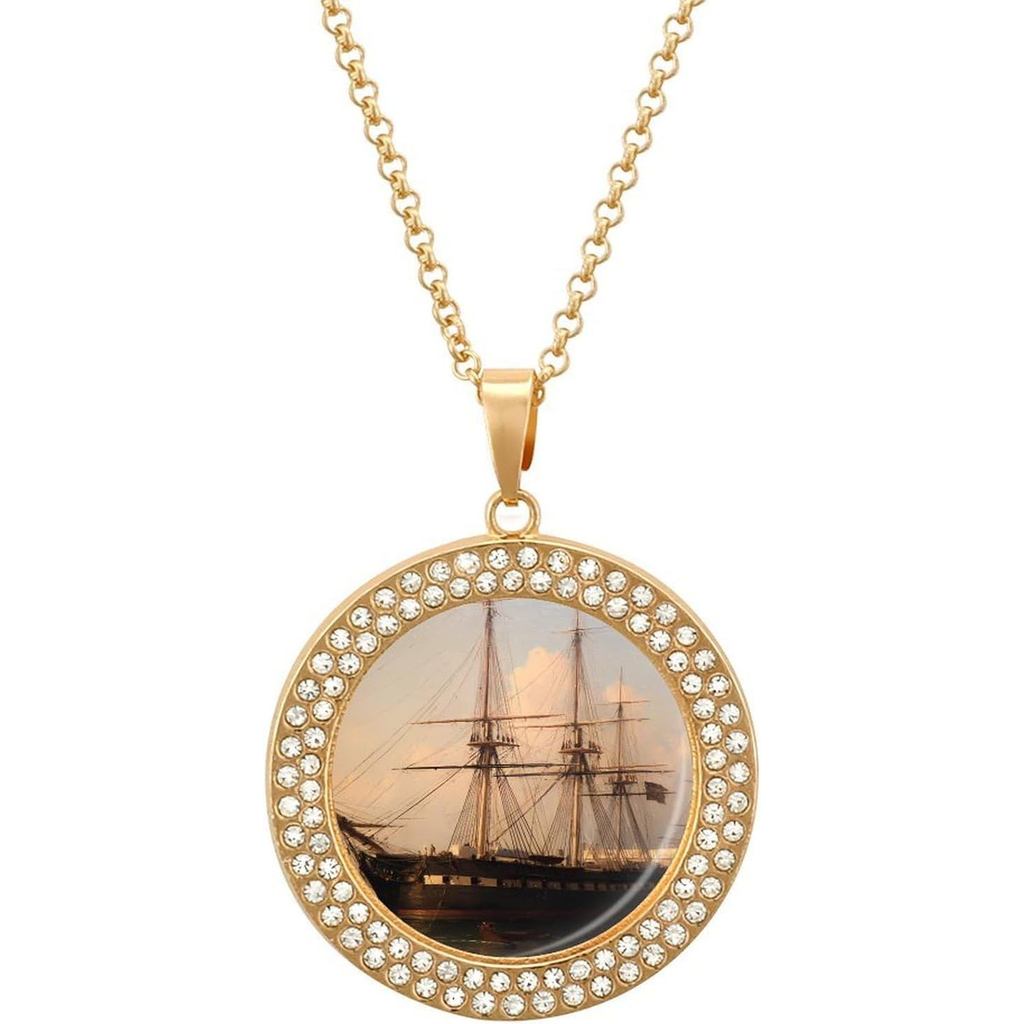 Vintage Ship Ferry Port จี้ผู้หญิง Neklae Gold Silver อันตราย Piture Nekles irle Jewelry