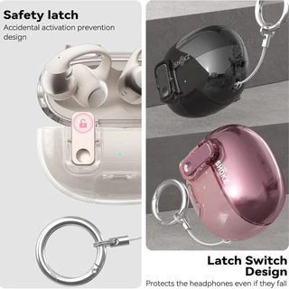 กรณีโปร่งใสสําหรับ SHOKZ OpenDots 2 / OpenDots ONE พร้อมชุดทําความสะอาด Carabiner ความปลอดภัยล็อคโทรศัพท์ขาตั้ง Soft TPU Cover