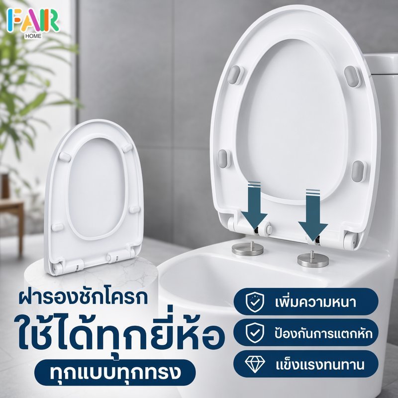 ฝารองนั่งชักโครก ฝาชักโครก ยูวีโอ ปิดนุ่มนวล หนาพิเศษ กันกระแทก