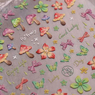 HAMA 5D นูนเล็บสติกเกอร์กระต่ายน่ารัก Tulip เห็ด Self-Adhesive Decals 3D บรรเทาลูกไม้โบว์ดอกไม้เล็บ Sliders Coquette Fairycore ตกแต่งเล็บ