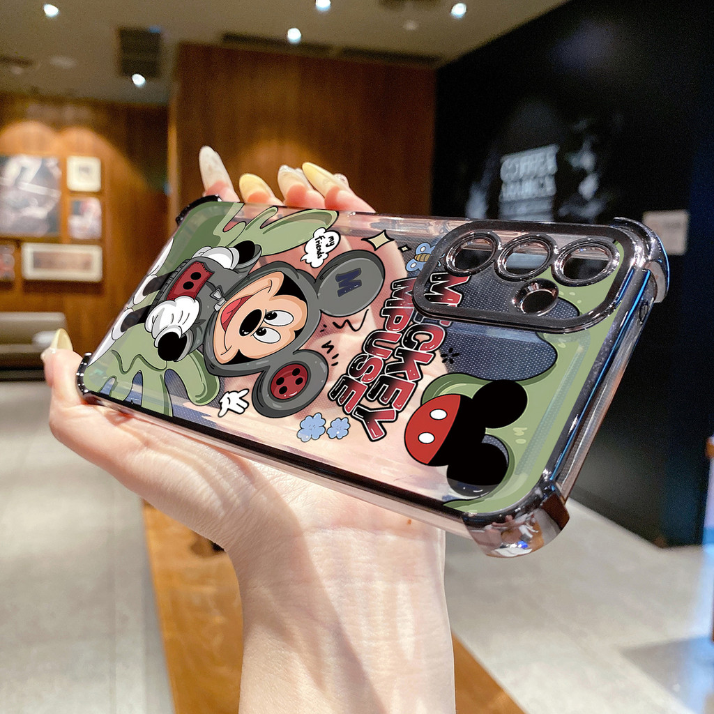 เข้ากันได้กับ Samsung Galaxy A17 A07 A15 A05 A35 A55 A14 A34 A56 A36 A06 A16 น่ารัก Mickey Minnie Clear Plating Case Anti Drop Cover
