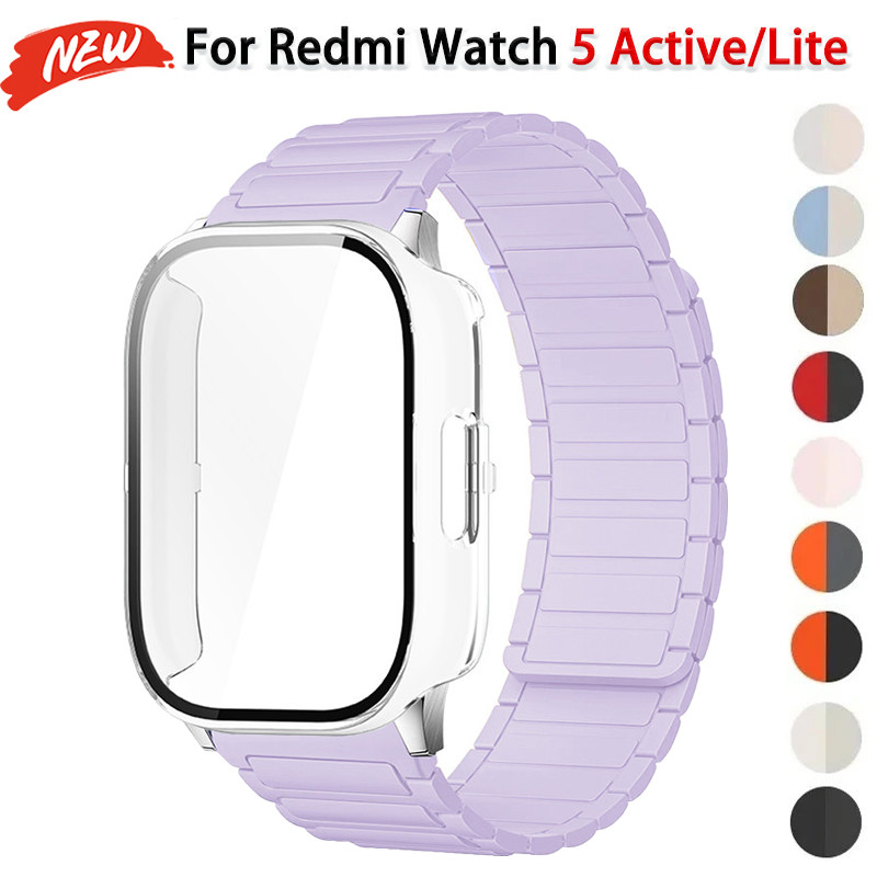 PC case + สายซิลิโคนแม่เหล็กสําหรับ Redmi Watch 5 Active หน้าจอสายนาฬิกาข้อมือป้องกันสําหรับนาฬิกา 5 Lite สร้อยข้อมือ