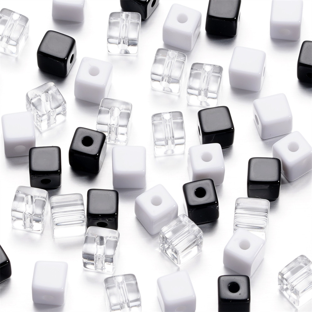 30ชิ้น ลูกปัดอะคริลิคทรงสี่เหลี่ยม 7.5mm สีขาว/ดำ/ใส ลูกปัดทรงลูกบาศก์ สำหรับทำสร้อยข้อมือ DIY เครื่องประดับมินิมอล