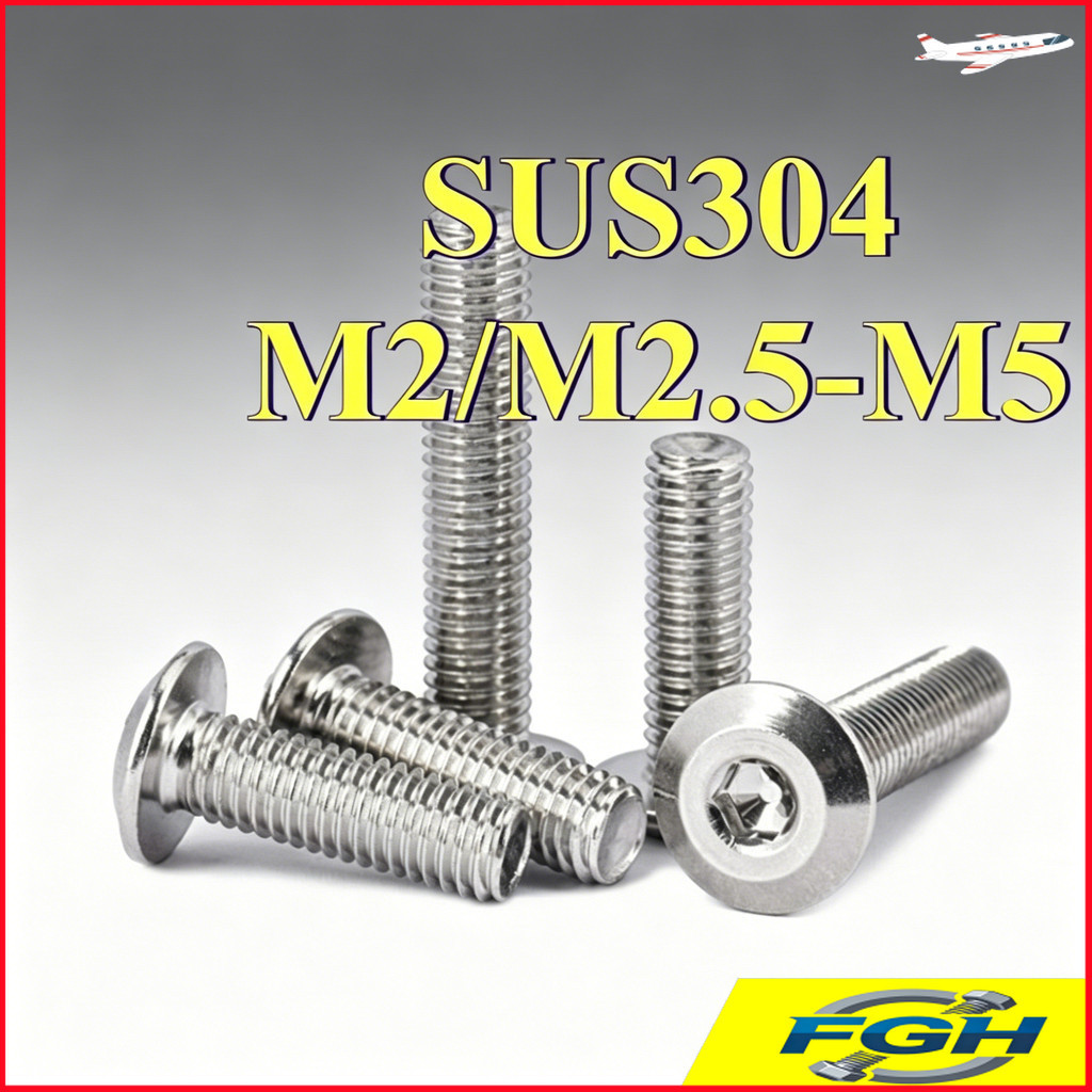สกรูหัวแบนใหญ่ลูกเหลี่ยมใน SUS304 ขนาด M2/M2.5-M5 ไม่กัดกร่อน แรงยึดสูง ใช้ประกอบเฟอร์นิเจอร์และงานโลหะ [FMB1]