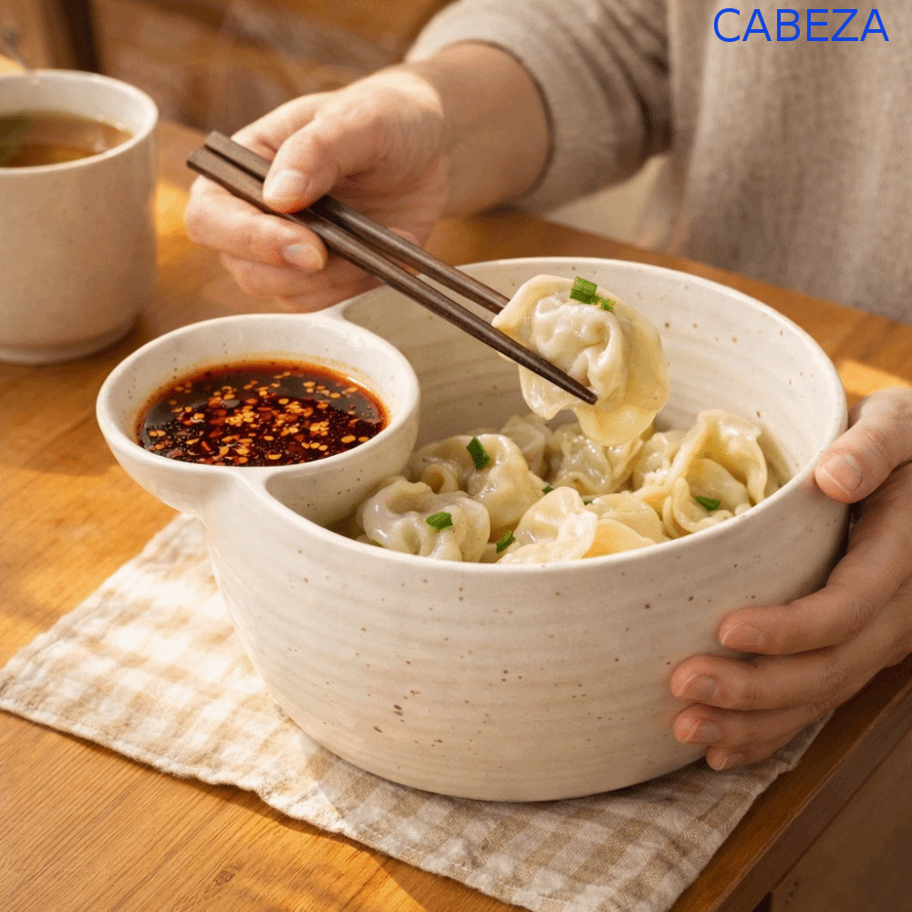 CABEZA ชามช่องเซรามิก, สลัดผลไม้ลายจุดสไตล์ญี่ปุ่น, ชามเกี๊ยว Vintage ความจุขนาดใหญ่ Stonework เกี๊ยวชามอาหารญี่ปุ่น