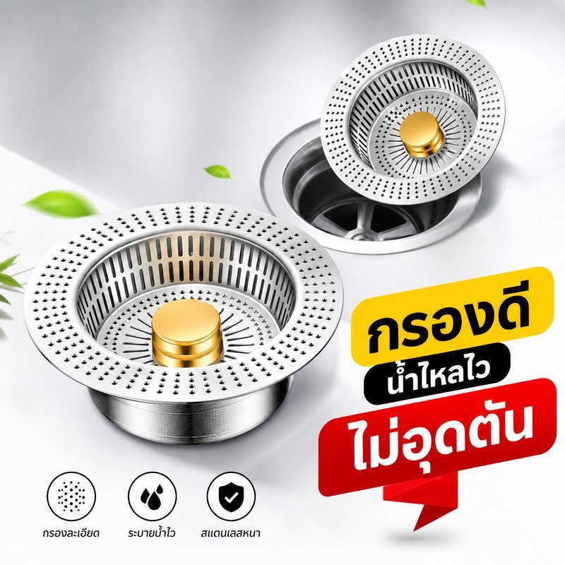 ที่กรองอ่างล้างจาน ตะแกรงกรองท่อระบายน้ำ กันกลิ่น กันแมลง กันอุดตัน ห้องครัว ห้องน้ำ