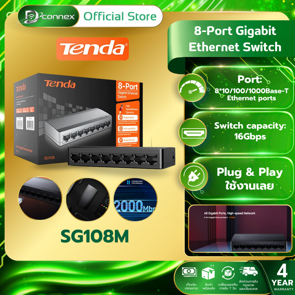 TENDA (SG108M) 8-Port Gigabit Ethernet Switch รับประกัน 4 ปี