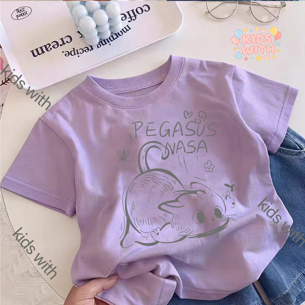 COD(จัดส่งตลอด 24 ชั่วโมง) KIDS WITH เสื้อยืดแขนสั้นสำหรับเด็กสบายและนุ่ม เสื้อยืดพิมพ์ลาย 100-150CM เสื้อ-J0014