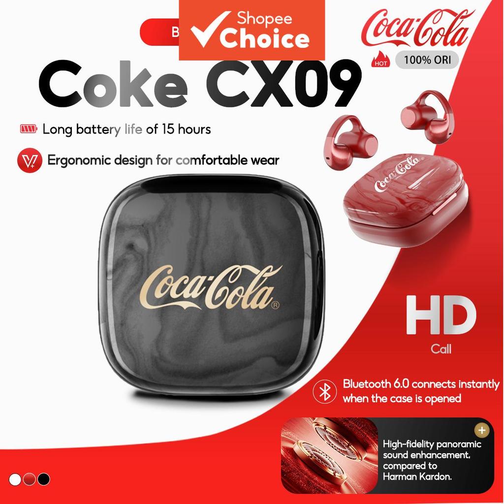 Coca-Cola CX09 หูฟังบลูทูธ Clip-On สไตล์ Earpiece ชุดหูฟังเสียงความเที่ยงตรงสูงสไตล์แบบพกพาสวมใส่สบายทุกวัน Travel Commuting หูฟัง