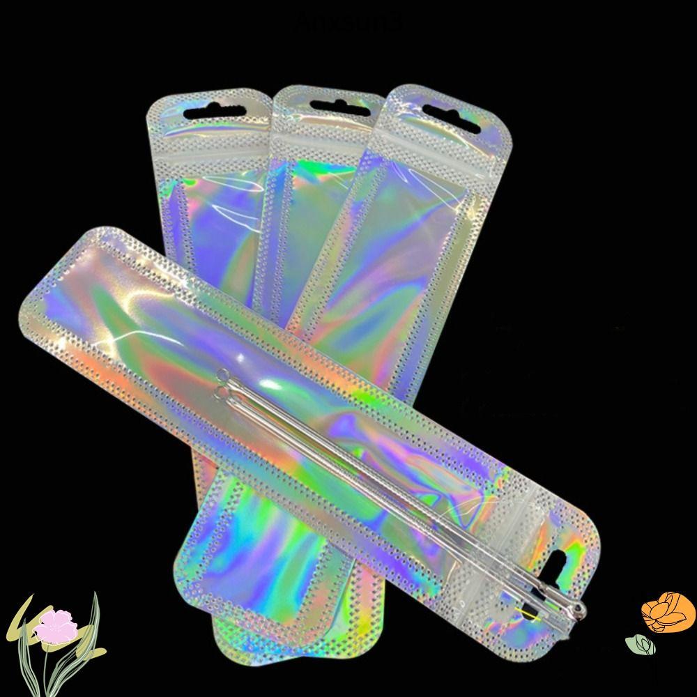 ANXSUN3 ถุงบรรจุ 100 ชิ้น, ถุงปากกาโฮโลแกรม 2.56 x9.15 นิ้ว, ถุงฟอยล์ Candy Packi บรรจุปากกา