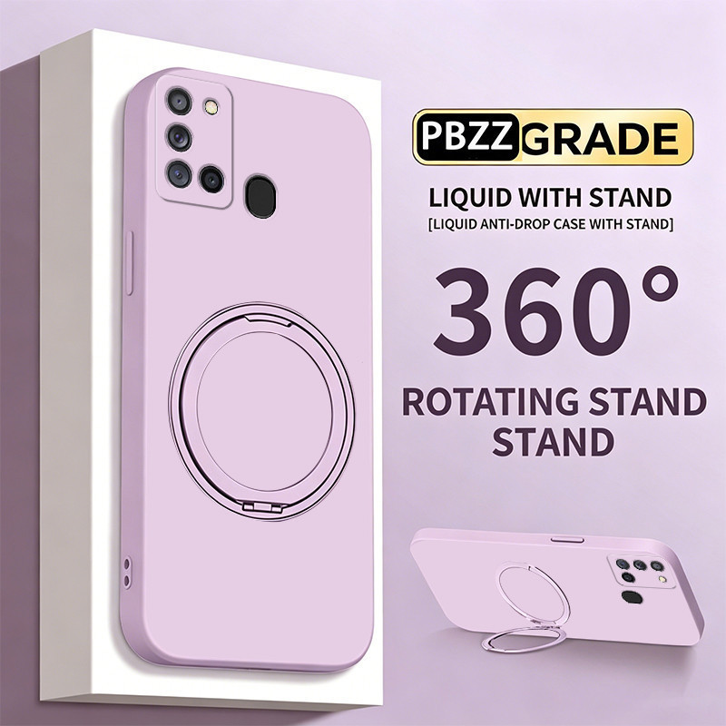 PBZZ เคสสําหรับ SAMSUNG a21s เคสโทรศัพท์ Softcase ซิลิโคนกันกระแทก ฝาครอบความงามดีไซน์ใหม่พร้อมที่วาง 360° สีม่วงน่ารักสําหรับเด็กผู้หญิง ใช่แล้ว3