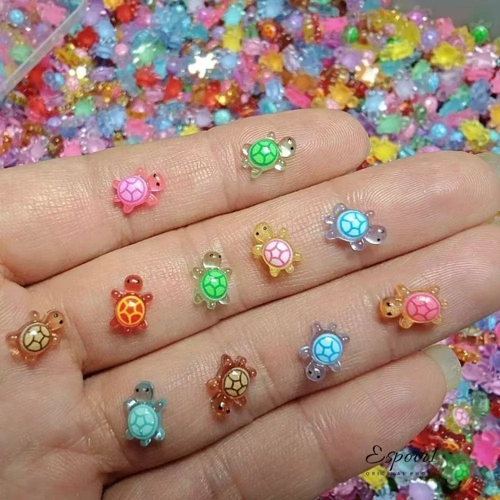 ESPOIR1 100 ชิ้นสัตว์เรซินขนาดเล็ก, เต่าเรืองแสงการ์ตูนในมืด, น่ารัก Dopamine สี DIY Miniature Figurines ตกแต่งสวนนางฟ้า