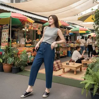💥ไอเท็มmusthave JIAQI กางเกงยีนส์ผ้านุ่มยืด ทรง9ส่วนสไตล์เรโทร ปกปิดสะโพกกว้าง ดูผอมทันที
