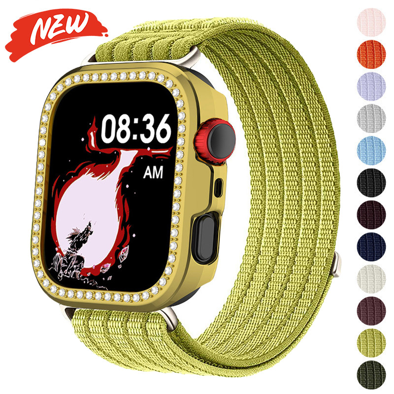 เคสสายไนลอนประดับเพชร PC สําหรับ Huawei Fit 5/Fit 5 Pro/Watch Fit 4/4 Pro/Fit 3 ฝาครอบกลวงแฟชั่นผู้หญิง