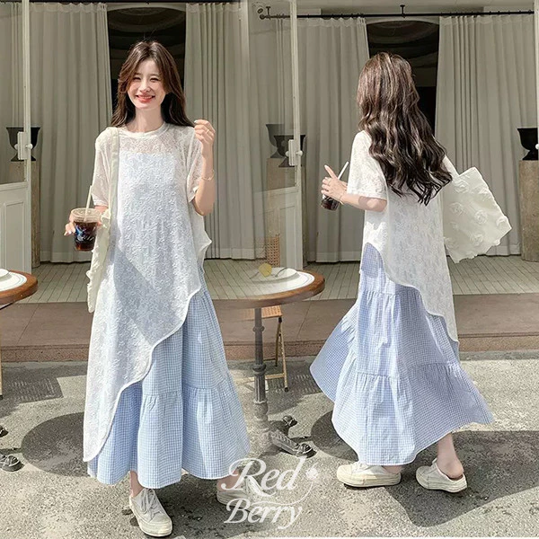 Red Berry เสื้อลูกไม้คลุม สำหรับผู้หญิง ฤดูร้อน สไตล์หวาน แขนสั้น ผ้าโปร่งซีทรู 99466