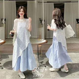 Red Berry เสื้อลูกไม้คลุม สำหรับผู้หญิง ฤดูร้อน สไตล์หวาน แขนสั้น ผ้าโปร่งซีทรู 99466