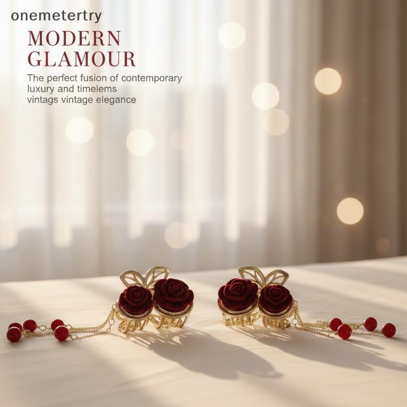 Onem 1 PC Vintage Elegant สีแดง Floed Rose sel กิ๊บติดผมสไตล์หางม้า Claw Crab คลิปสําหรับสาวผู้หญิงที่ละเอียดอ่อนอุปกรณ์เสริมผม n