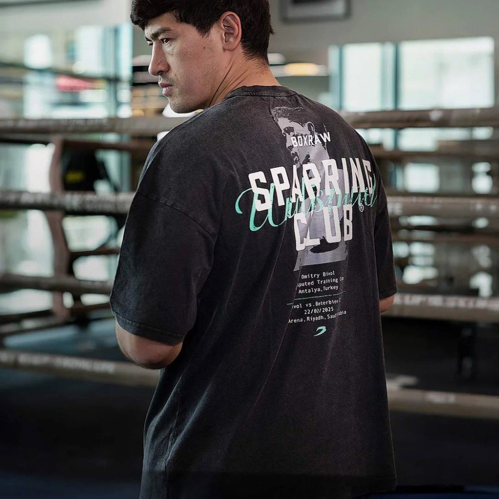 [BOXRAW] Bivol x Sparring Club Washed เสื้อยืดผู้ชาย Street Heavy คุณภาพสูงแขนสั้น 0513