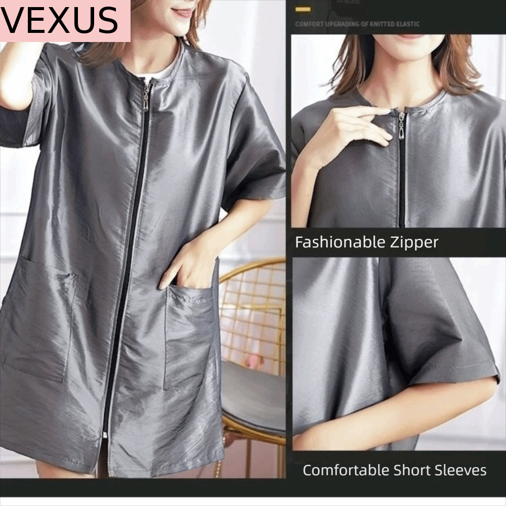 VEXUS ร้านตัดผ้ารุ่นโพลีเอสเตอร์ไม่ติดผม ชุดช่างทําผม Breathable ซิปสั้น/แขนยาว Robe Hairstylist