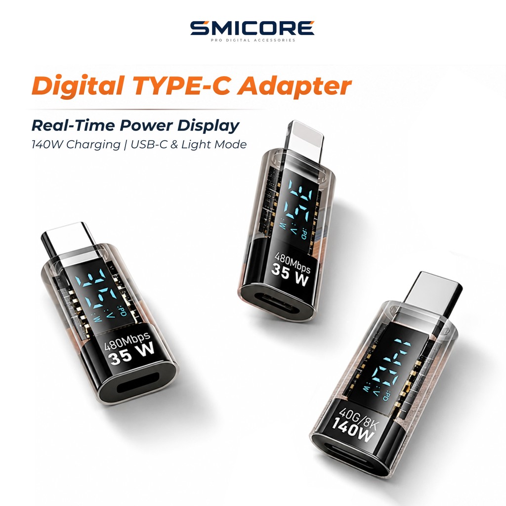 อะแดปเตอร์ USB-C พร้อมหน้าจอดิจิตอล แสดงกำลังไฟเรียลไทม์ 140W PD 40Gbps USB-C ตัวเมียเป็นตัวผู้ สำหรับมือถือ แท็บเล็ต พาวเวอร์แบงค์