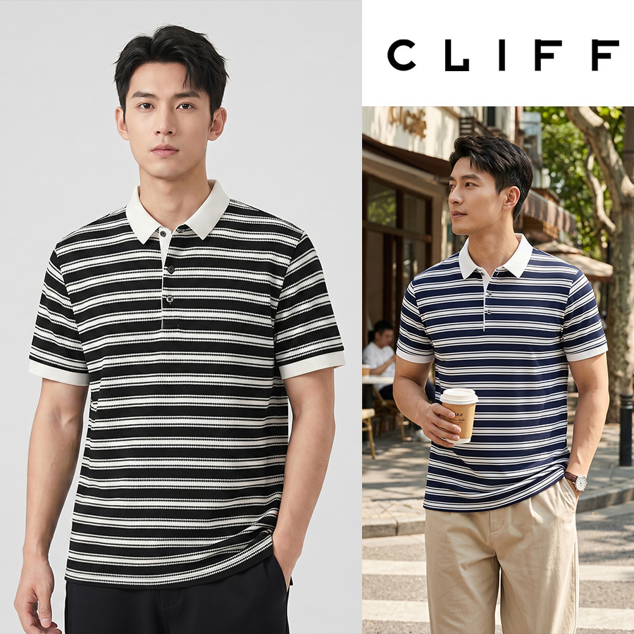 CLIFF เสื้อโปโลครึ่งแขนผู้ชายฤดูร้อน ผ้าวาฟเฟิล นุ่มสบาย ระบายอากาศดี ทรงหลวม ขนาด M-3XL