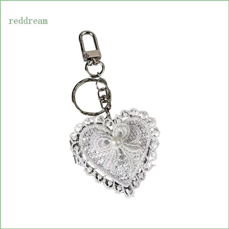 REDD Elegant Lace Heart Shape Bowknot พวงกุญแจกระจกเหมาะสําหรับกระเป๋า Charm และอุปกรณ์เสริมแฟชั่น