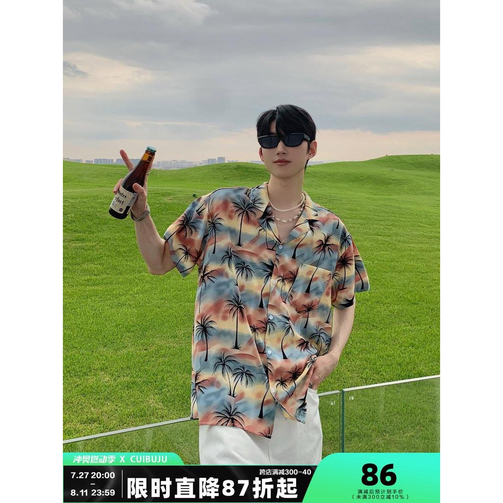 T Thailand ฮาวายหลวมเสื้อดอกไม้แขนสั้นผู้ชายผู้หญิงคู่สวมใส่ครึ่งแขนชายหาดสไตล์วันหยุด Mala