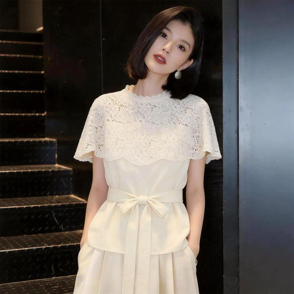 เสื้อคลุมลูกไม้เสื้อยืดแขนสั้นแอปริคอทสไตล์ฝรั่งเศส 2026 Summer Dating Travel Short Top