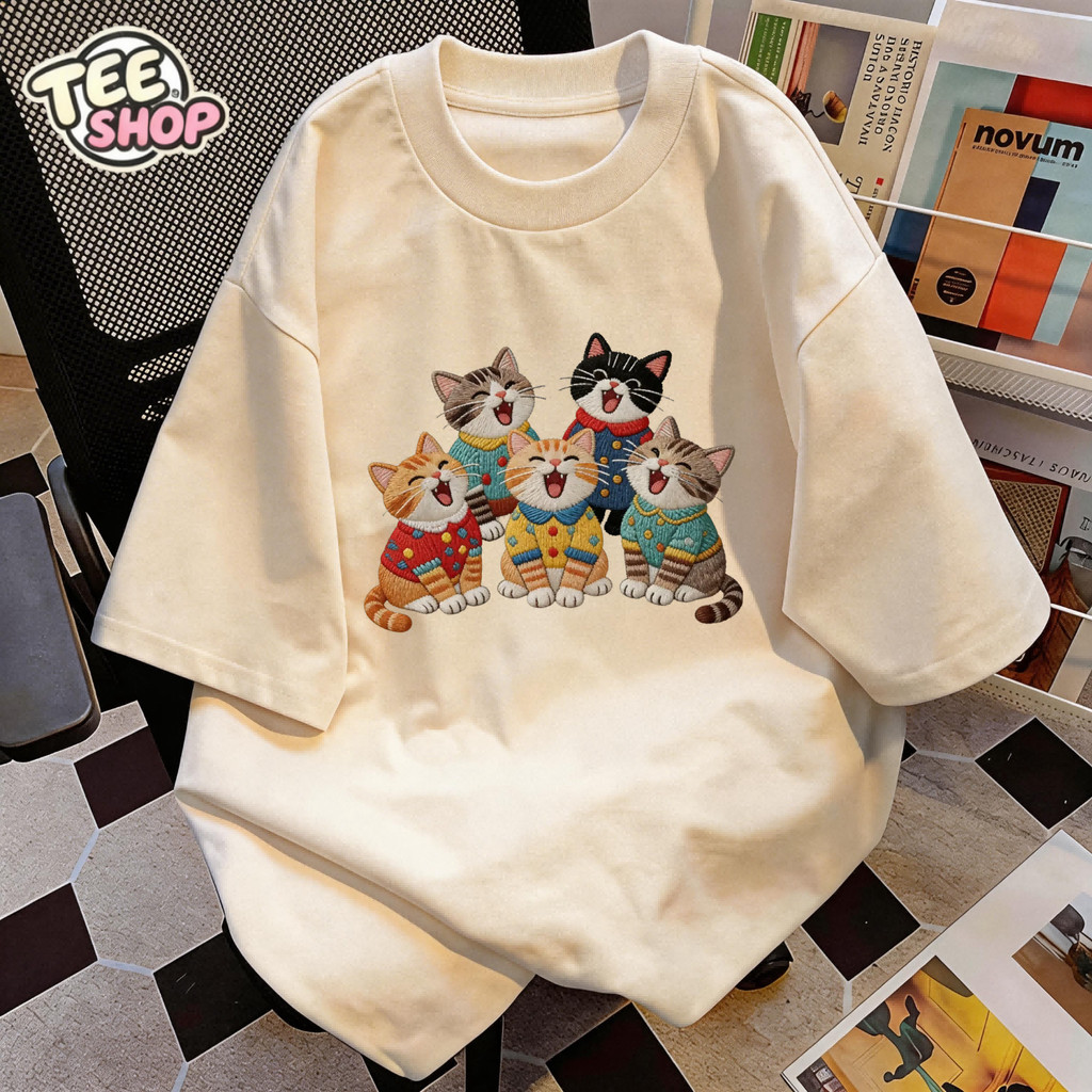 TEE·SHOP🍀oversize เสื้อคอกลม เสื้อยืดฟุตบอลคลาสสิก ปี1986 " แมวสี่ขนสีสัน " ไม่หดตัว พิมพ์ลาย ผ้านิ่มใส่สบาย  COD 📦