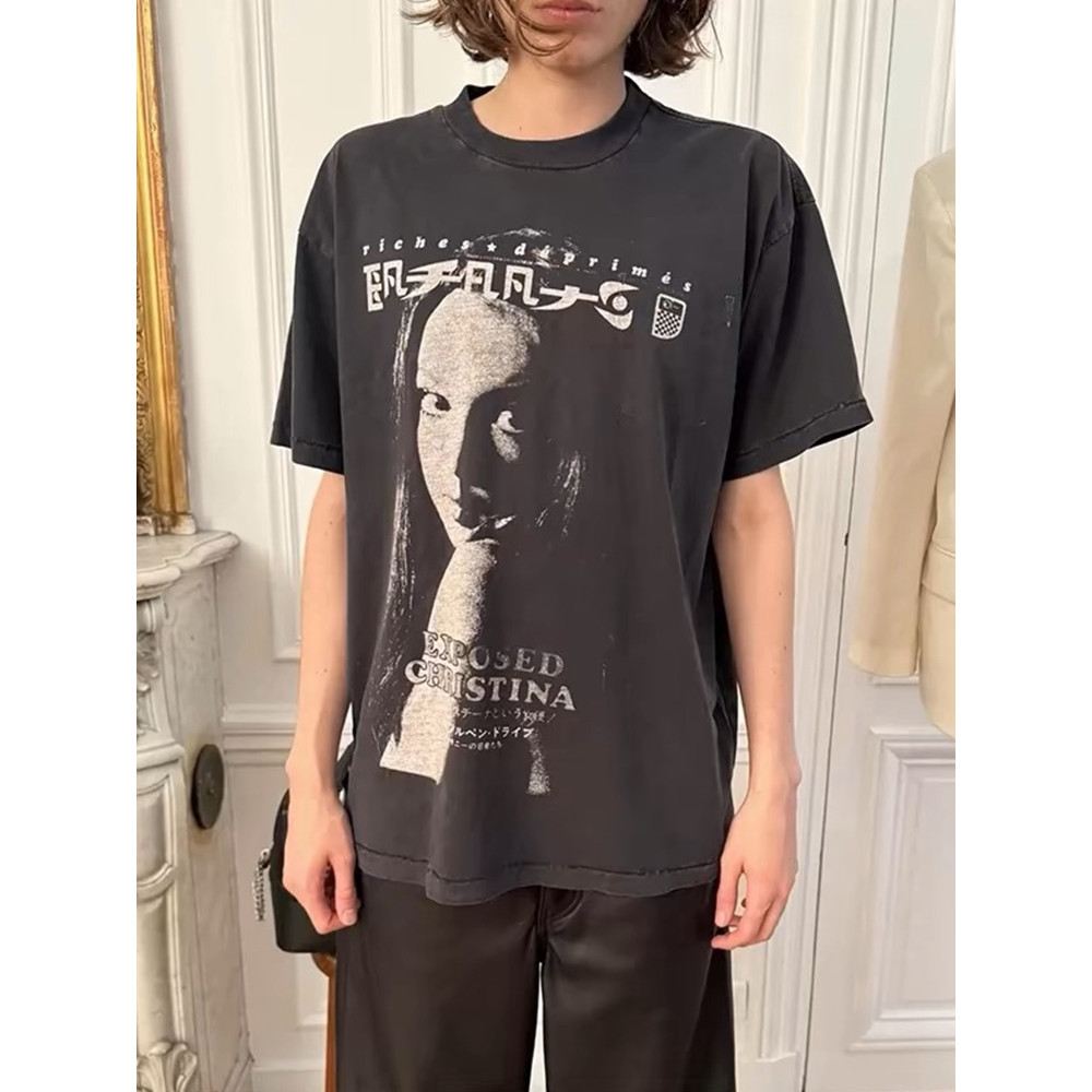 ERD CUOUT Melanchon Fu รุ่นที่สอง Mortal Slogan พิมพ์รอบคอฤดูร้อนแขนสั้นเสื้อยืดผู้ชายผู้หญิงคู่