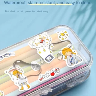 กล่องดินสอใสสองชั้นสำหรับนักเรียน ความจุขนาดใหญ่ กล่องดินสอแบบ DIY ประกอบได้อิสระ