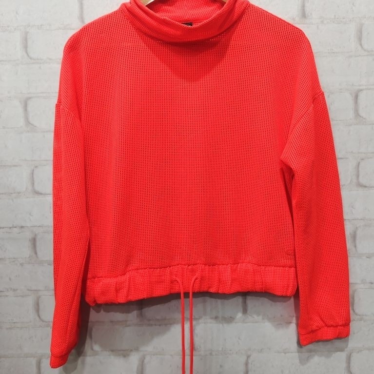 (H05) เสื้อสเวตเตอร์ครอปแฟชั่น คอปีน เอวรูด ผ้าโพลี อก 44 ยาว 19.5"
