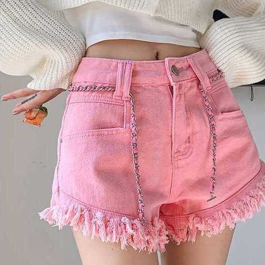 J3readystock Frayed Hot Girl Denim Shorts Design Feeling All-Match Destruction Feeling A-Line Pants
