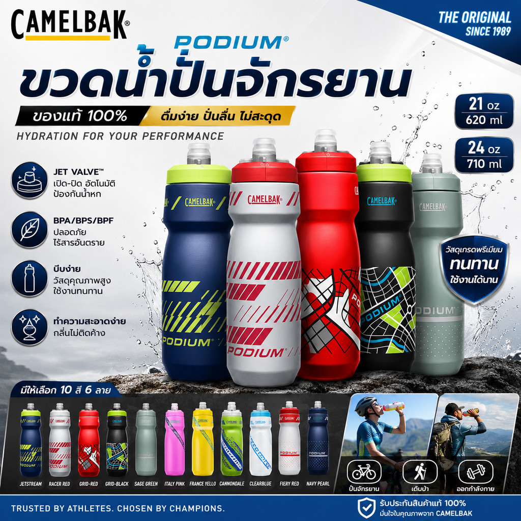 ขวดน้ำปั่นจักรยานของแท้ เดินป่า CAMELBAK PODIUM 21OZ/24OZ