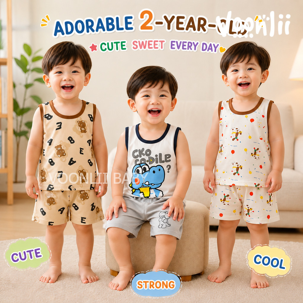 ชุดเซ็ตเด็กแขนกุดลายการ์ตูน Summer ชุดกล้ามเด็ก เซ็ต2ชิ้น เนื้อผ้าบางเบาใส่สบาย แฟชั่นน่าร้อน
