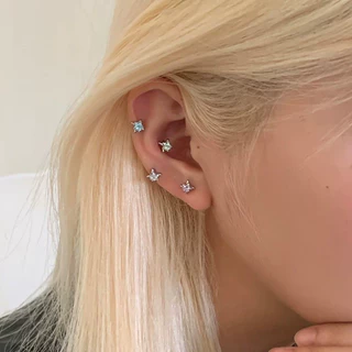 Roselife เกาหลี S925 เงิน 2 ชิ้นคริสตัล Star Pierced สกรูต่างหูผู้หญิงเลือกฟรีหู Studs เครื่องประดับ