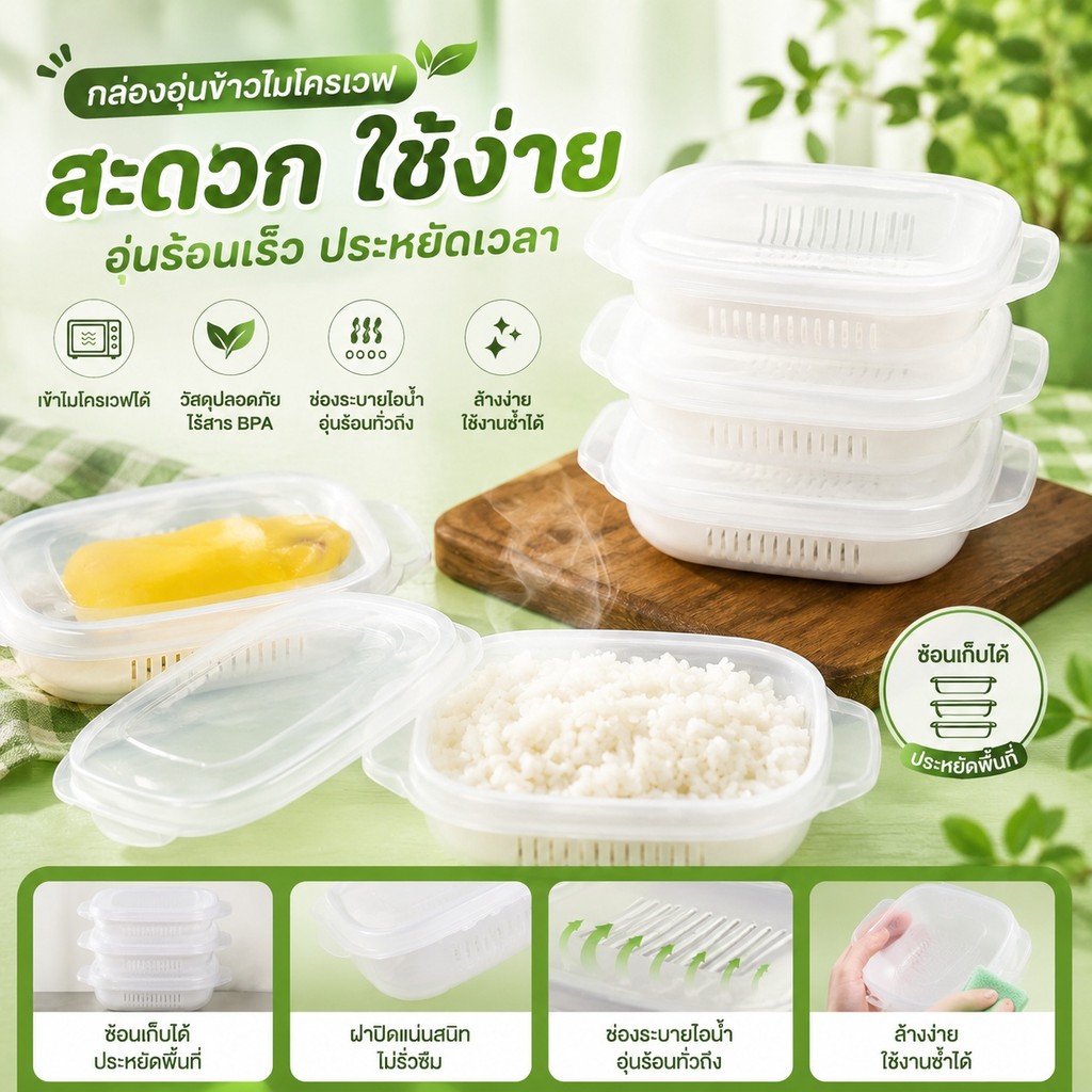 S00005 ชิ้นกล่องบรรจุข้าว/ผลไม้แยกข้าวกล่องบรรจุภัณฑ์/ตู้แช่แข็งความร้อนไมโครเวฟ