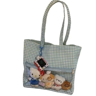 กระเป๋าสานสะพายไหล่ กระเป๋าสะพายผ้าใบ shoulder bag พิมพ์ดาว พกพาสะดวก ขนาดใหญ่สำหรับใช้งานทั่วไป