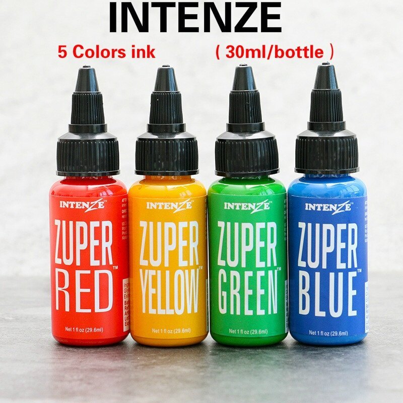 ที่ต้องการINZE BLACK ZUPER หมึกสัก 30ml 5 สี Tattoo Supply ชุดหมึกสัก