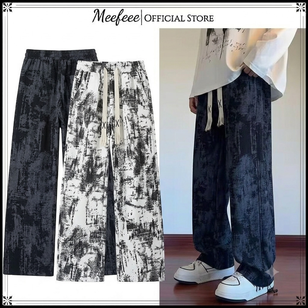 MEFEEE Mens Streetwear Sweatpants หลวม Fit Tie Dye Joggers กีฬาผ้าม่านกางเกง High Street กางเกงลําลอง