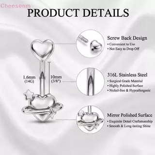 Cheenm รูปหัวใจZircon Series Dangle Bellyปุ่มแหวนสแตนเลสคริสตัลหัวใจBelly NavelเจาะNombrilเครื่องประดับTH