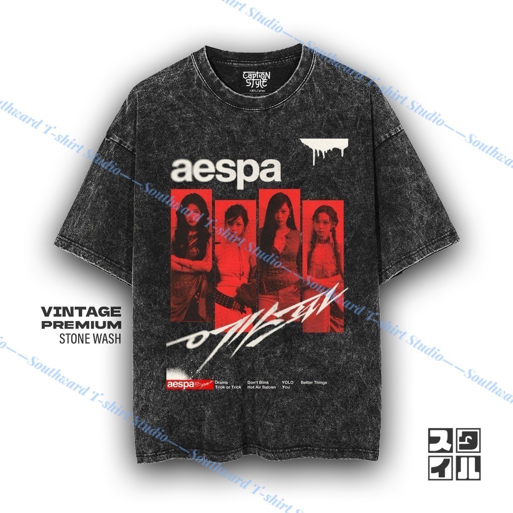 🌺 CaptionStyle AESPA Band Shirt เสื้อยืดหิน Unisex | เสื้อยืดโอเวอร์ไซส์ผู้หญิง | เสื้อยืดผู้ชาย | เ